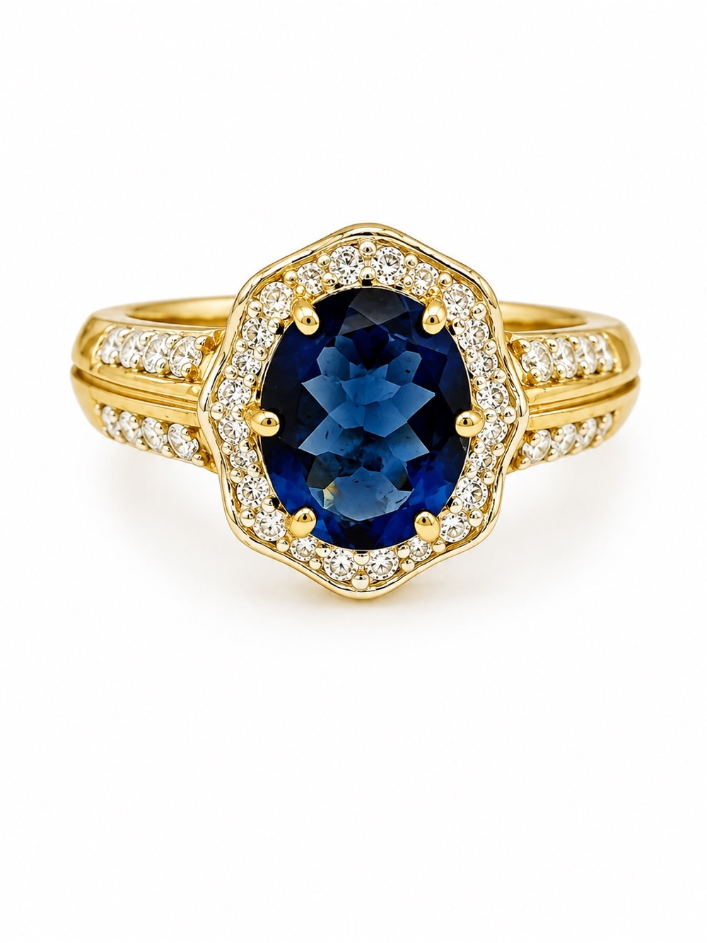 MACY’S • Gold 925 Vermeil Halo Crystal Sapphire Estate Ring
